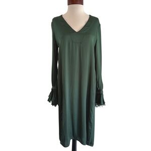 Raquel Allegra Shift Dress Sz 1 Small Green Long Sleeve Boho Quiet Luxury Earthy